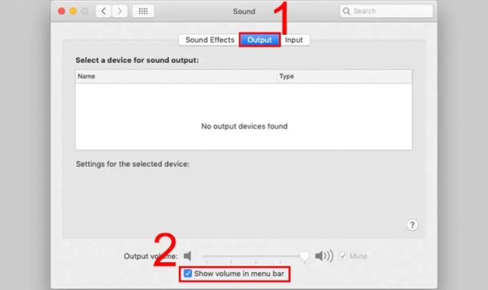 Chọn Output và kích hoạt Show Volume in Menu Bar