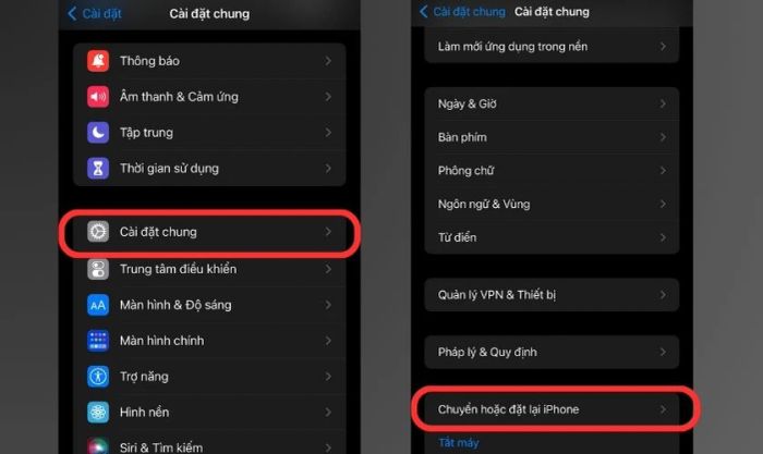 Sau đó, chọn  Chuyển hoặc đặt lại iPhone