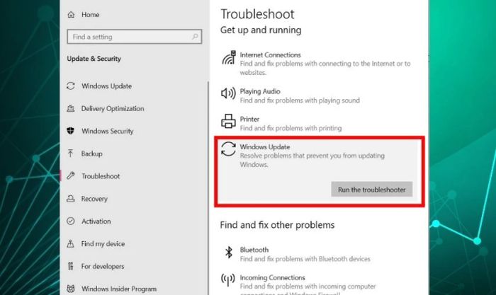 Sử dụng Troubleshooter để giải quyết tình trạng Working on update quá lâu.