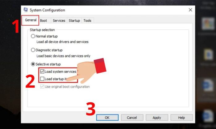 Bỏ tích theo chỉ dẫn để thay đổi chế độ Clean Boot State