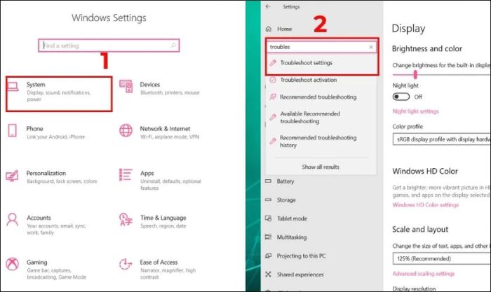 Vào mục Troubleshoot setting để truy cập cửa sổ Troubleshoot.