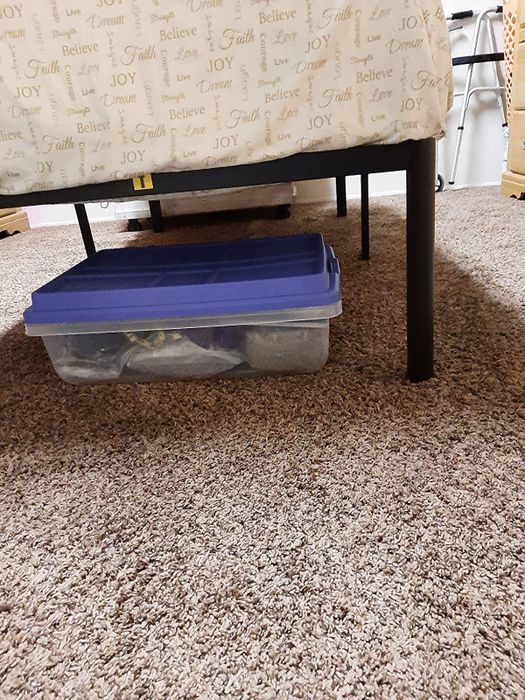 photo from a reviewer showcasing under-bed storage