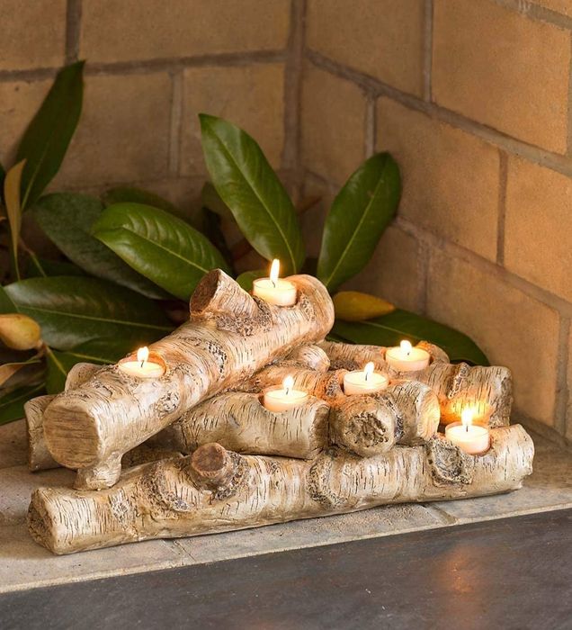 faux wood logs with spaces for tea light candles