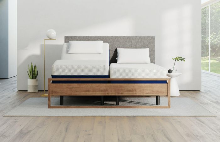 Lifestyle photo of a split bed frame and mattress.