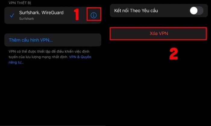 Nhấn vào biểu tượng chữ i và chọn Xóa VPN