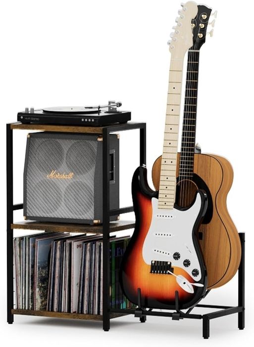 Record table featuring guitar storage space