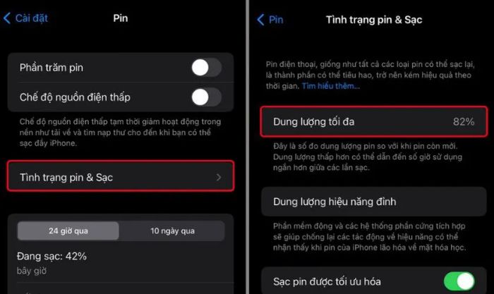 Thay pin nếu dung lượng pin giảm nhiều so với lúc ban đầu.