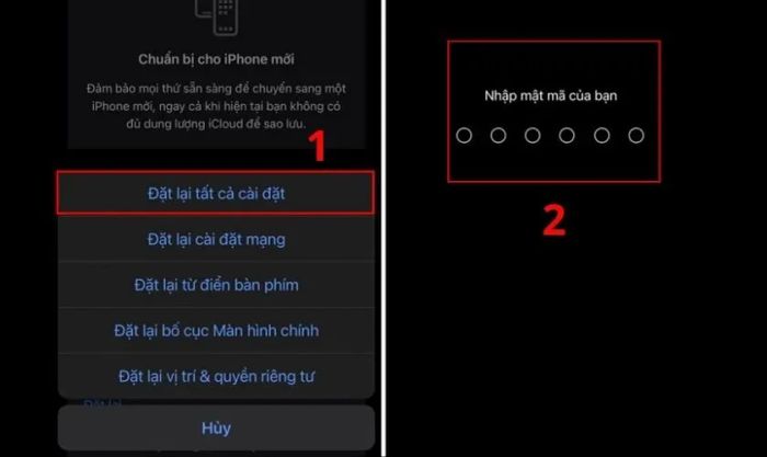 Nhập mật khẩu iPhone để xác nhận khôi phục cài đặt gốc