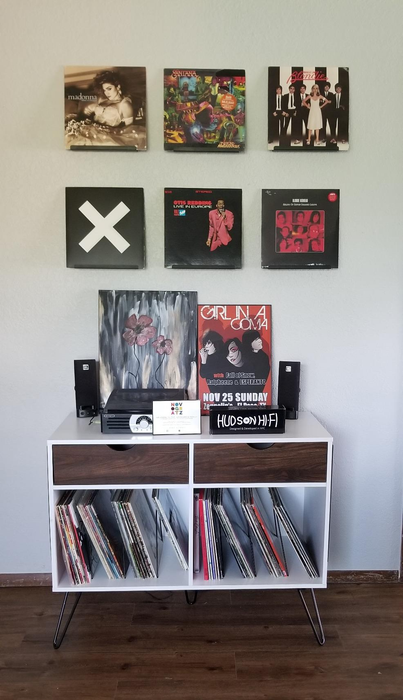 Record player stand with vinyl storage