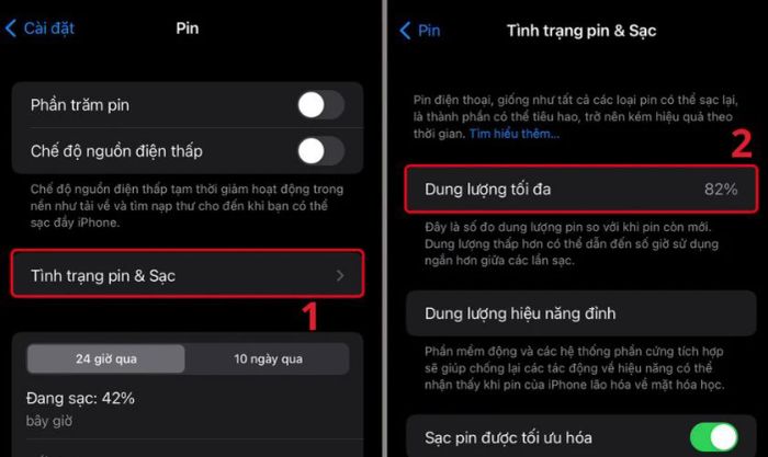 Hãy thay pin nếu dung lượng pin tối đa đã giảm quá nhiều so với mức ban đầu.