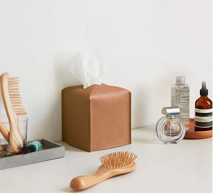 The same tissue box cover, now in a rich brown color