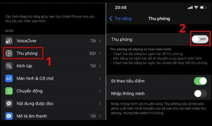 Kéo công tắc điều khiển sang trái để đưa tính năng vào trạng thái nghỉ