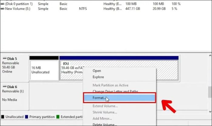 Chọn mục Format để thực hiện việc định dạng ổ cứng ngoài.