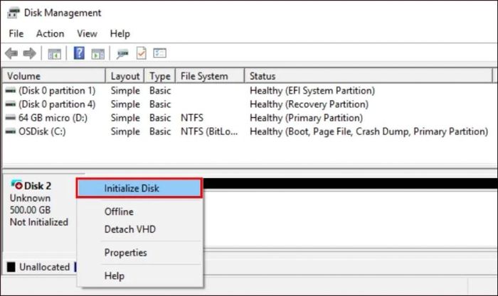 Nhấn chuột phải vào ổ cứng cần chỉnh sửa và chọn Initialize Disk