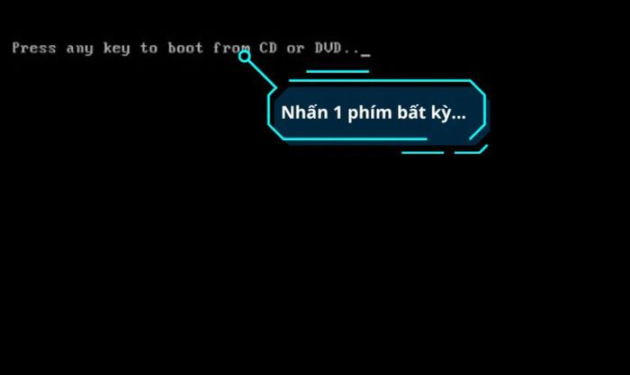 Nhấn bất kỳ phím nào để bắt đầu thiết lập Windows 7