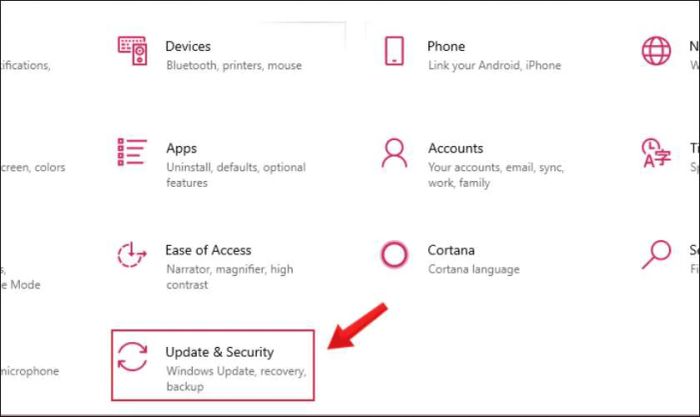 Nhấn vào Update & security.