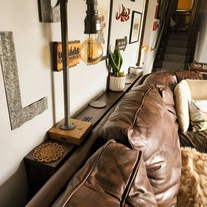 The table with lamps and plants on top