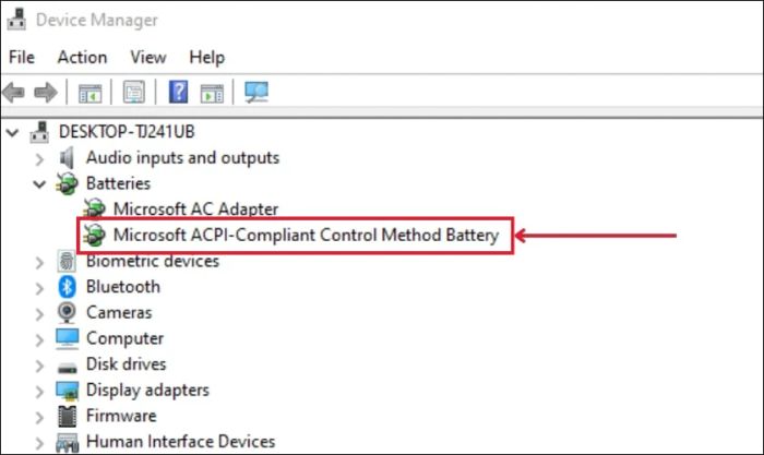Nhấn đúp vào Microsoft Surface ACPI-Compliant Control Method Battery trong Device Manager