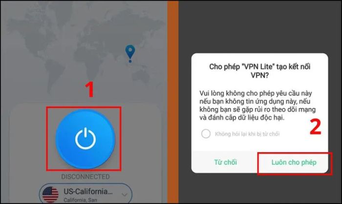 Chọn phím nguồn màu xanh và kích hoạt chế độ Luôn cho phép