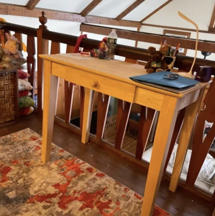 the desk in brown
