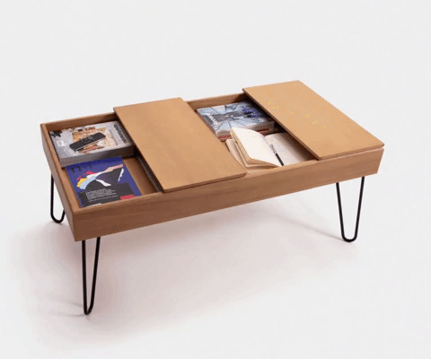GIF showcasing the table and its trays being removed and rearranged