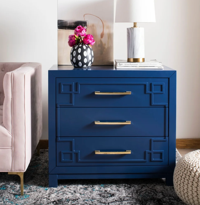 Navy blue geometric design dresser