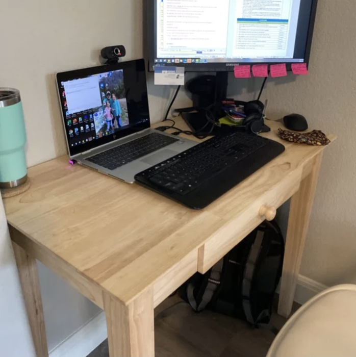 the desk in light brown