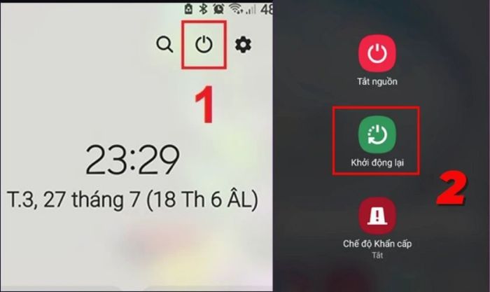 Khởi động lại điện thoại để sửa lỗi phần mềm gây ra tình trạng không hiển thị thông báo khi sạc.