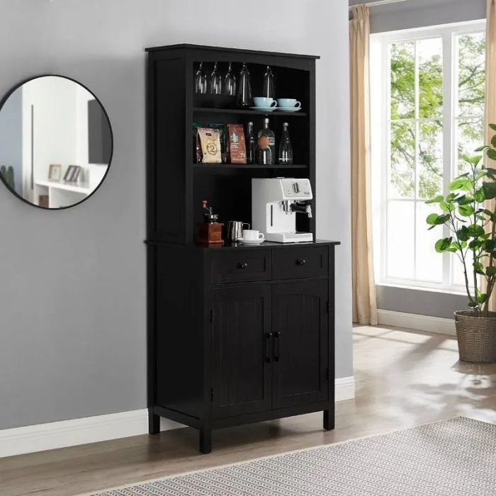 A black china hutch.