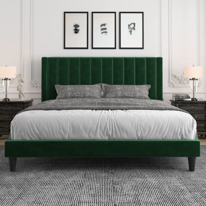 The green velvet bed frame