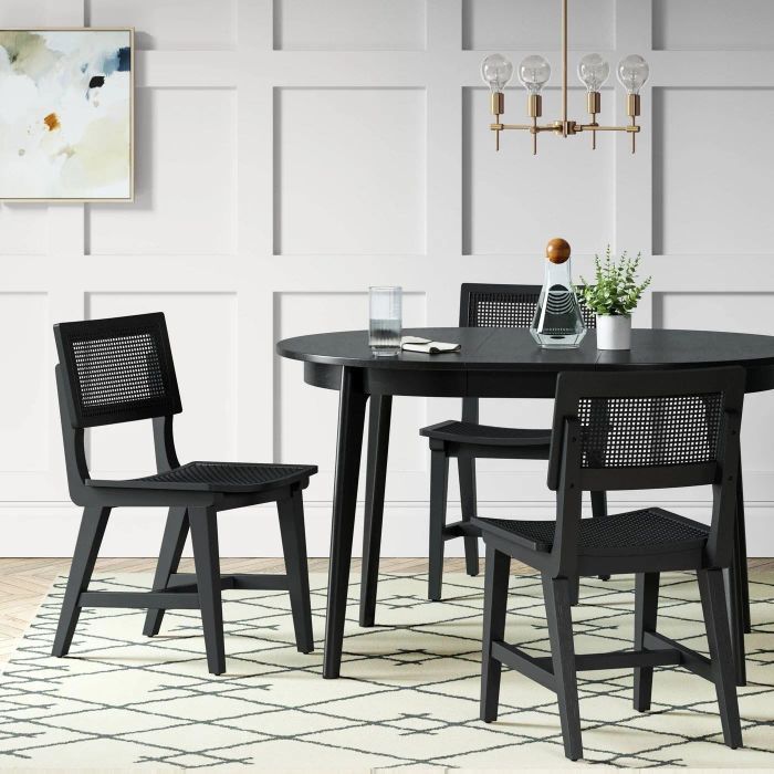 A black wooden dining table