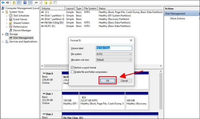 Thực hiện theo hướng dẫn trên màn hình để hoàn tất quá trình format, rồi nhấn OK để khắc phục lỗi không thể format ổ cứng