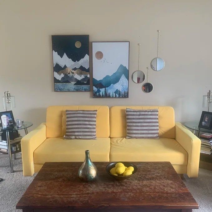 Reviewer's photo of the sofa in yellow
