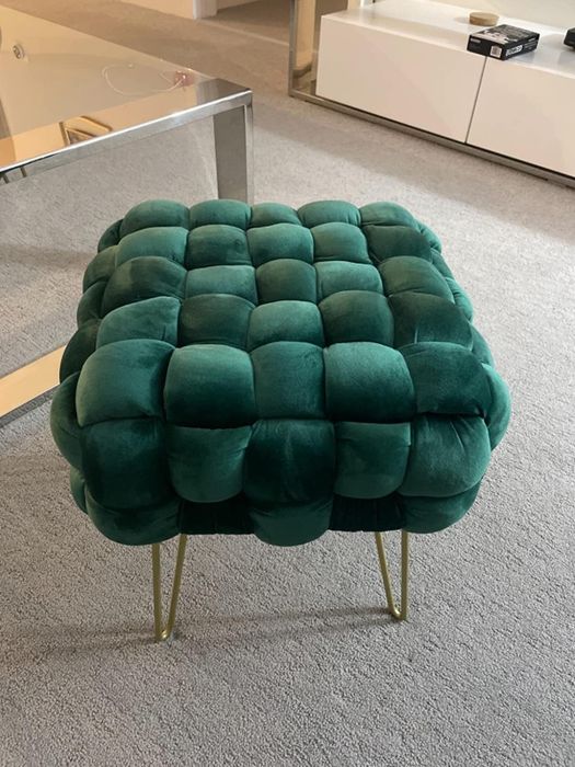 Reviewer photo of the green woven velvet ottoman