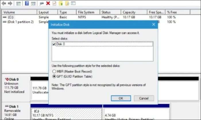 Ổ cứng SSD không được định dạng đúng gây lỗi BIOS nhận ổ cứng nhưng không vào được Windows