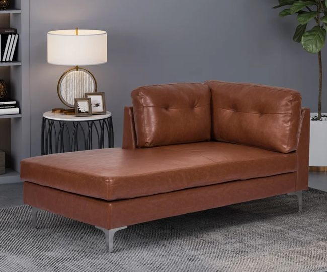 the cognac-colored faux leather chaise