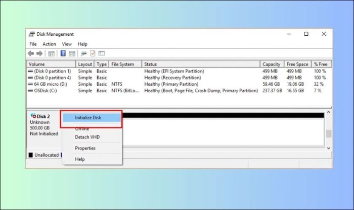 Nhấn chuột phải vào ổ cứng đã bị ẩn trong File Explorer và chọn “Initialize Disk”