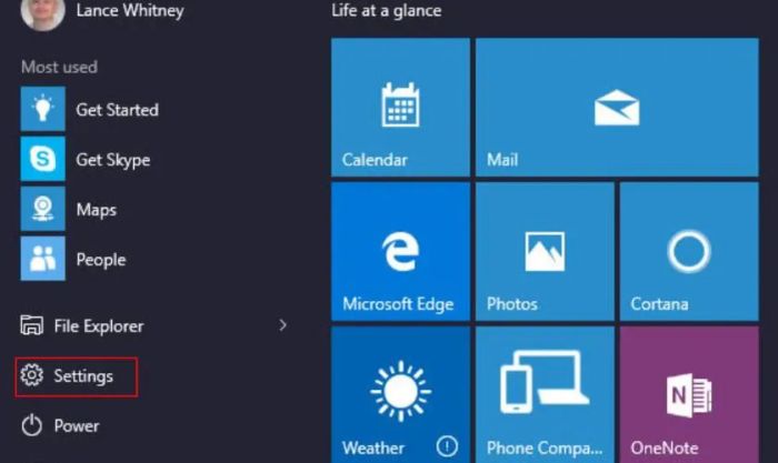 Truy cập vào Start Menu và chọn Setting