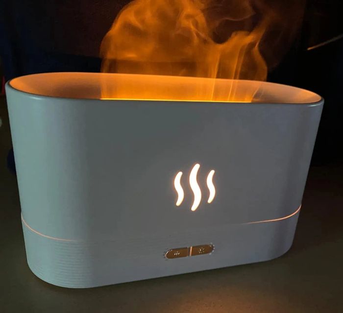 A still shot showcasing the white version of the humidifier