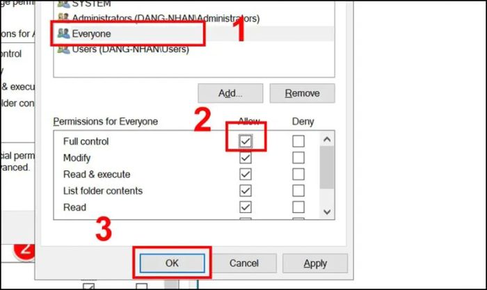Nhấn Apply và chọn OK để lưu các thay đổi