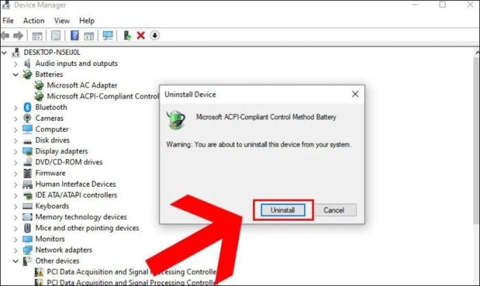 Nhấn vào Uninstall để gỡ bỏ Driver cũ