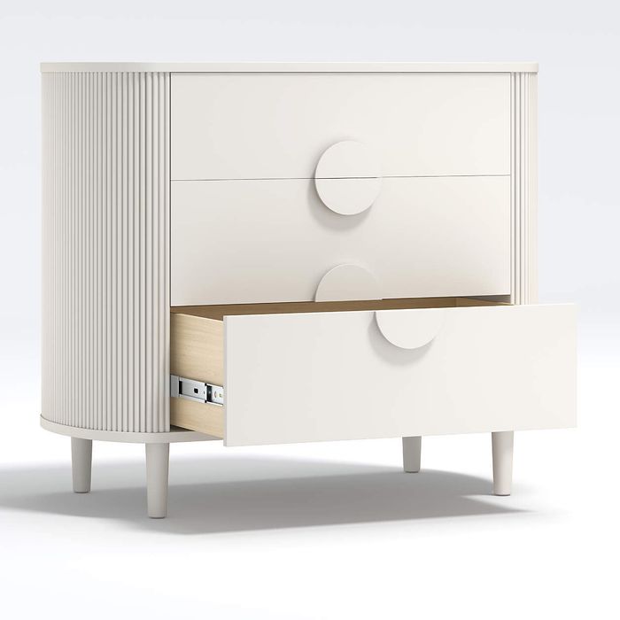 Product image showing an open drawer of the dresser
