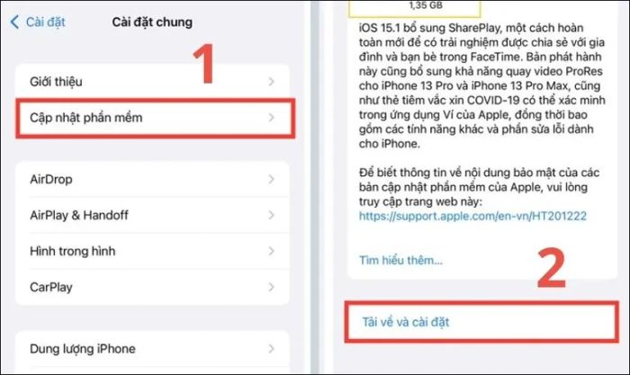 Tải về và cài đặt để hoàn thành cập nhật phần mềm iOS