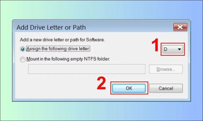 Cửa sổ Add Drive Letter or Path