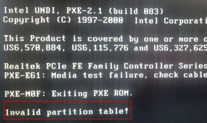 Lỗi Invalid Partition Table trên laptop là gì?