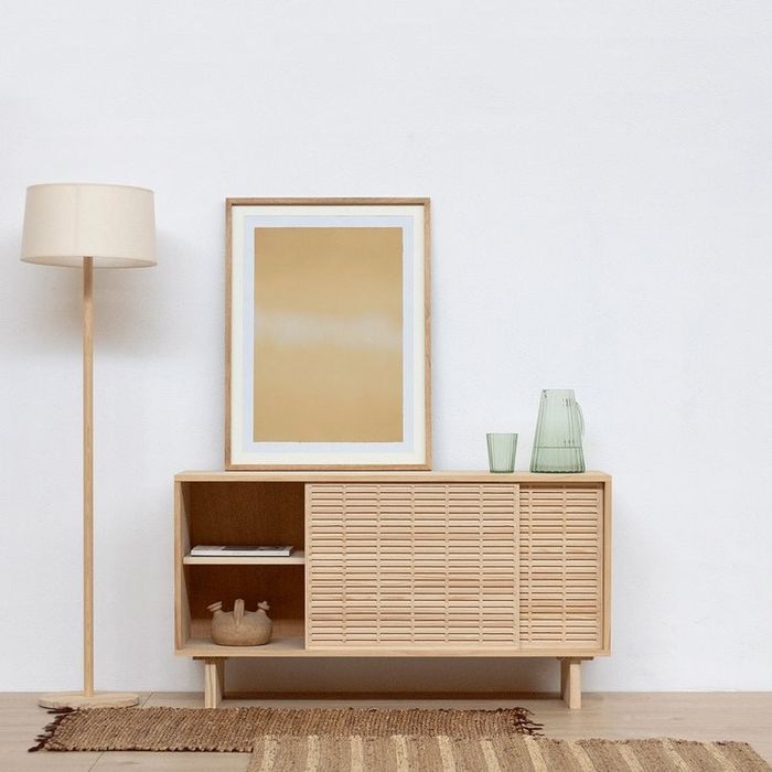 light wood lattice sideboard