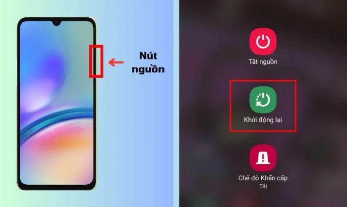 Nhấn giữ nút Nguồn rồi chọn mục Khởi động lại