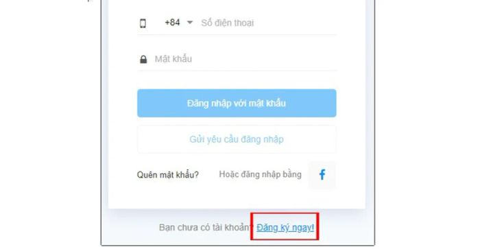 Chọn vào mục Đăng ký ngay