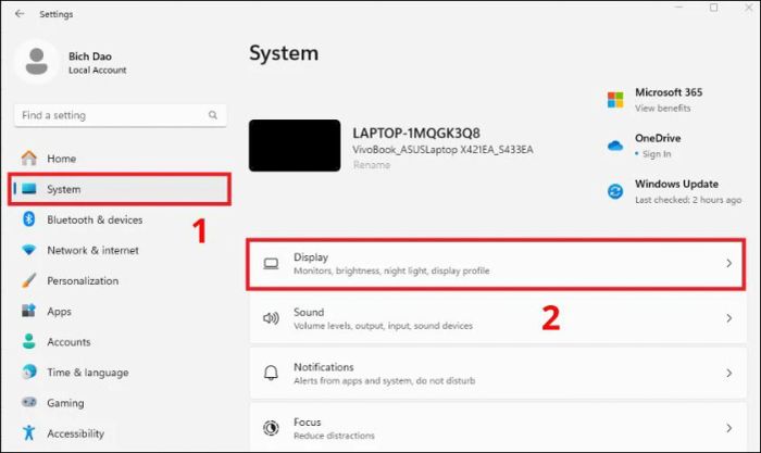 Cài đặt lại độ phân giải hiển thị để tránh hiện tượng màn hình laptop bị nhảy hình tại phần Cài đặt