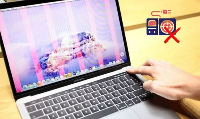 Khi card màn hình gặp vấn đề, Macbook sẽ xuất hiện hiện tượng sọc nhiễu